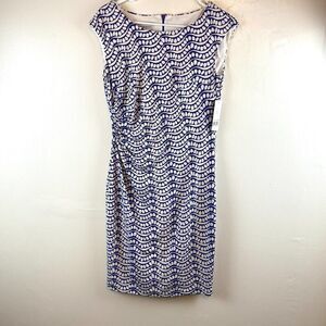 Donna Morgan Darleene Jersey Dress Purple Geometric Print Waves Size 6 Office